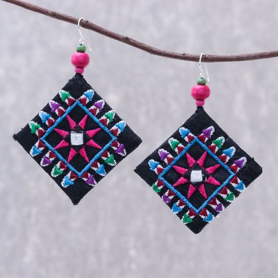 Cotton blend dangle earrings, Prized Squares