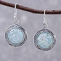 Glass dangle earrings, 'Roman Glamour' - Round Roman Glass Dangle Earrings Crafted in Thailand