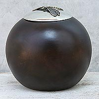 Wood and pewter decorative jar, 'The Dragonfly' (5 inch) - Wood and Pewter Dragonfly Decorative Jar (5 in.)