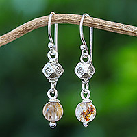 Rutilated quartz dangle earrings, 'Karen Rapture' - Rutilated Quartz and Karen Silver Dangle Earrings