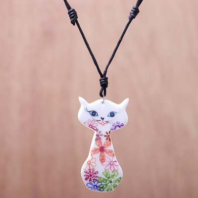 Ceramic pendant necklace, Daisy Cat