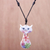 Ceramic pendant necklace, 'Daisy Cat' - Ceramic Floral Cat Pendant Necklace from Thailand thumbail