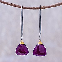 Gold accented chalcedony dangle earrings,
