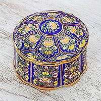 Gilded porcelain decorative box, 'Royal Benjarong' - Lotus Motif Gilded Porcelain Decorative Box from Thailand