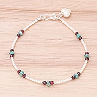 Garnet and prehnite beaded bracelet,