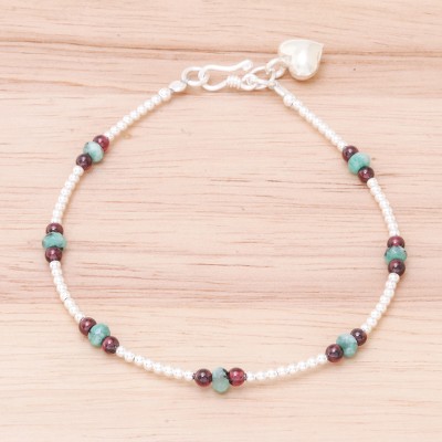 Garnet and prehnite beaded bracelet, Nice Heart