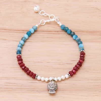 Apatite and quartz beaded bracelet, Oceanic Fish