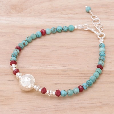 Magnesite and quartz beaded pendant bracelet, Moonlight Night