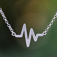 Sterling silver pendant necklace, 'Still Beating' - Sterling Silver Heartbeat Pendant Necklace from Thailand