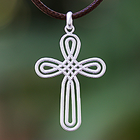 Sterling silver pendant necklace, 'Pretty Cross' - Cross-Shaped Sterling Silver Pendant Necklace from Thailand