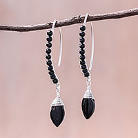 Agate beaded dangle earrings, 'Dark Elixir' - Dark Agate Beaded Dangle Earrings from Thailand