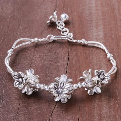 Silver beaded pendant bracelet, Lovely Bouquet