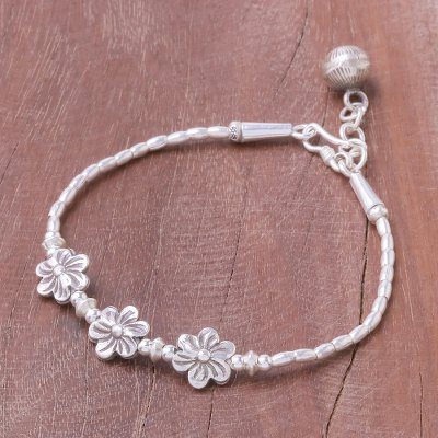 Silver beaded bracelet, Floral Music