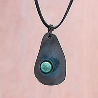 Howlite and leather pendant necklace, 'Stylish Avocado' - Howlite and Leather Pendant Necklace from Thailand
