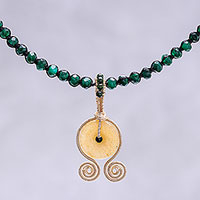 Quartz beaded pendant necklace, 'Sunset Coils' - Quartz Beaded Pendant Necklace from Thailand