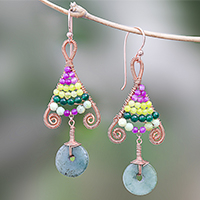 Gold accented multi-gemstone beaded dangle earrings, 'Bohemian Fascination' - Gold Accented Multi-Gemstone Dangle Earrings from Thailand