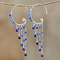 Lapis lazuli and quartz waterfall earrings,