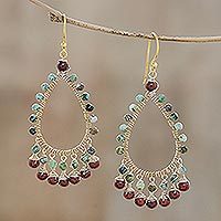 Gold plated jasper and reconstituted turquoise waterfall earrings,