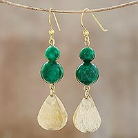 Quartz dangle earrings, Green Glimmer