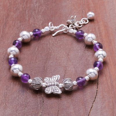 Amethyst beaded bracelet, Violet Butterfly
