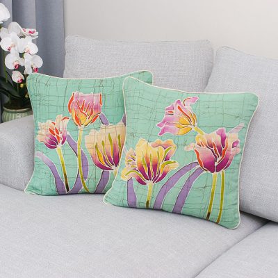 Cotton batik cushion covers, Harmonious Garden (pair)