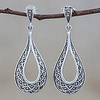 Sterling silver dangle earrings, 'Lovely Dew' - Sterling Silver and Marcasite Dangle Earrings from Thailand