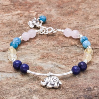 Multi-gemstone beaded bracelet, Elephant Garden