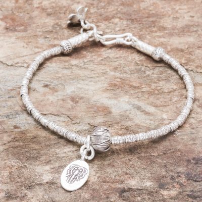 Silver beaded bracelet, Elephant Oval
