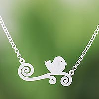 Sterling silver pendant necklace, 'Relaxing Bird' - Bird-Themed Sterling Silver Pendant Necklace from Thailand
