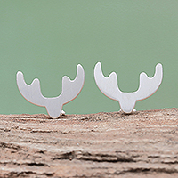 Sterling silver stud earrings, 'Beautiful Antlers' - Sterling Silver Antler Stud Earrings from Thailand