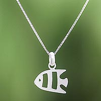 Sterling silver pendant necklace, 'Lovely Fish' - Brushed-Satin Sterling Silver Fish Pendant Necklace