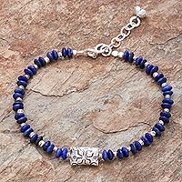 Lapis lazuli beaded bracelet, 'Forested Thailand' - Hill Tribe Lapis Lazuli Beaded Bracelet from Thailand