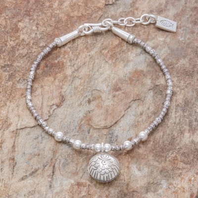 Silver beaded bracelet, Fish Melody