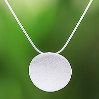 Sterling silver pendant necklace, 'Dream of Mars' - Brushed-Satin Circular Sterling Silver Pendant Necklace