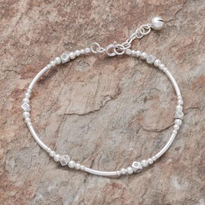 Silver beaded bracelet, 'Fascinating Hill Tribe' - Handcrafted Karen Silver Beaded Bracelet from Thailand