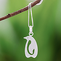 Sterling silver pendant necklace, 'Brushed Penguin' - Sterling Silver Penguin Pendant Necklace from Thailand