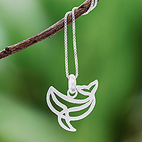 Sterling silver pendant necklace, 'Cool Whale' - Sterling Silver Whale Pendant Necklace from Thailand