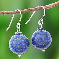 Lapis lazuli dangle earrings, 'Round Charm' - Round Lapis Lazuli Dangle Earrings from Thailand