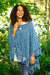Short cotton poncho, 'Charming Knit in Cerulean' - Short Knit Cotton Poncho in Cerulean from Thailand (image 2) thumbail