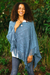 Short cotton poncho, 'Charming Knit in Cerulean' - Short Knit Cotton Poncho in Cerulean from Thailand (image 2c) thumbail