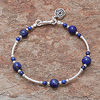 Lapis lazuli beaded bracelet, 'Fascinating Rose' - Lapis Lazuli Beaded Bracelet from Thailand