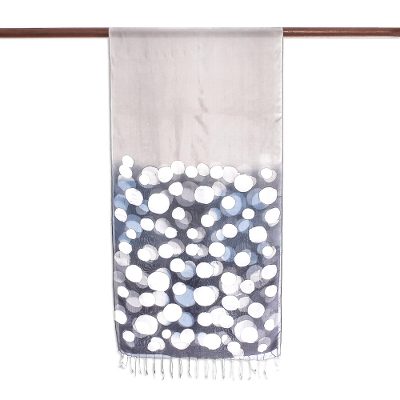 Batik silk scarf, 'Bubbles in Stone' - Hand-Painted Batik Silk Scarf in Stone from Thailand