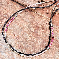 Featured review for Agate long beaded strand necklace, Midnight Love in Pink
