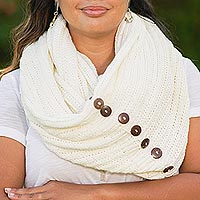 Cotton convertible scarf, 'Dreamscape in Snow White' - Knit Cotton Convertible Scarf in Snow White from Thailand