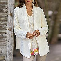 Cotton cardigan, Zigzag Knit in Ivory