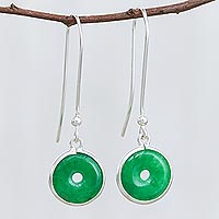Jade dangle earrings, 'Green Rings' - Circular Jade Dangle Earrings Crafted in Thailand