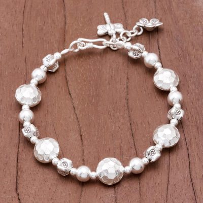 Silver beaded bracelet, In the Garden