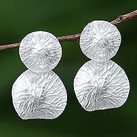 Sterling silver dangle earrings, 'Gleaming Pads' - Modern Sterling Silver Dangle Earrings from Thailand