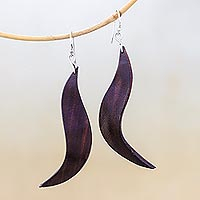 Leather dangle earrings, 'Lithe Leaves in Brown' - Wavy Leather Dangle Earrings in Brown from Thailand