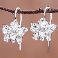 Sterling silver drop earrings, 'Orchid Blossom' - Thai Artisan Handmade Orchid Earrings in Sterling Silver